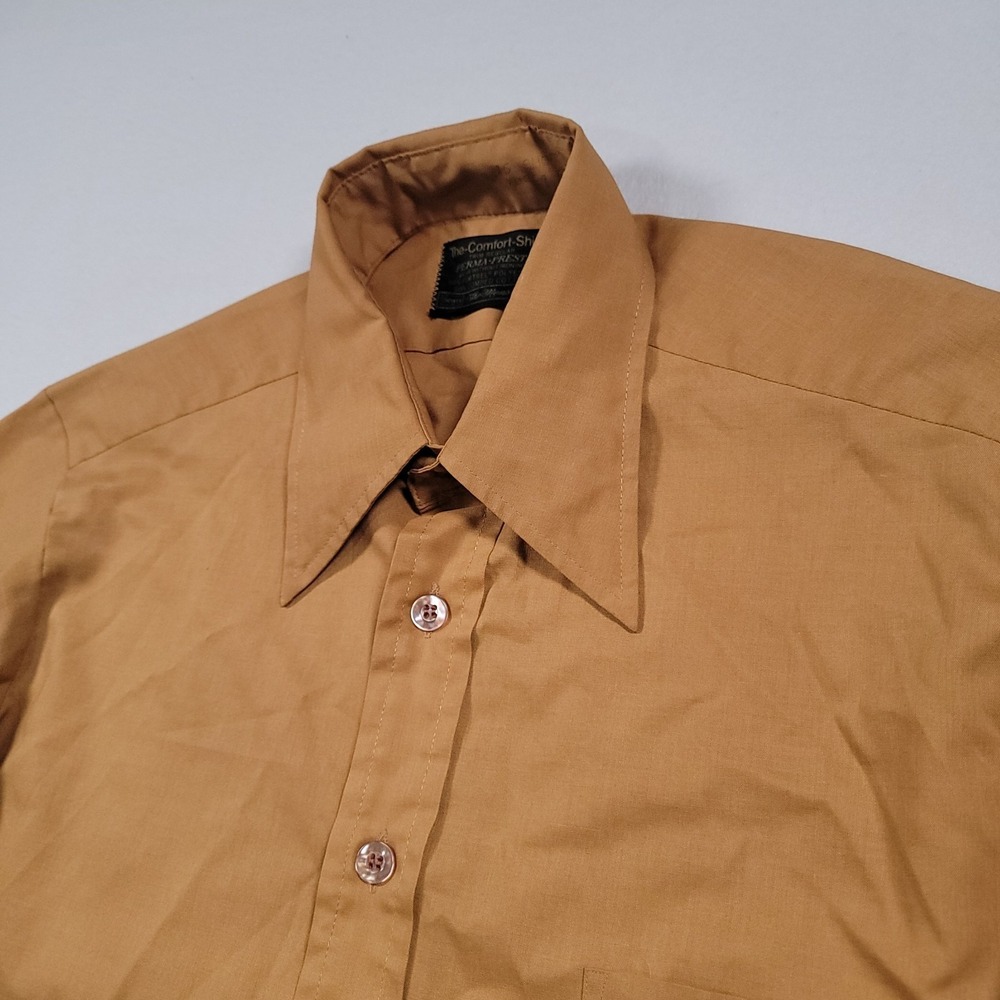Vintage 70s Sears Men‎ Short Sleeve Shirt 15 Small Brown Cape Collar Perma Prest